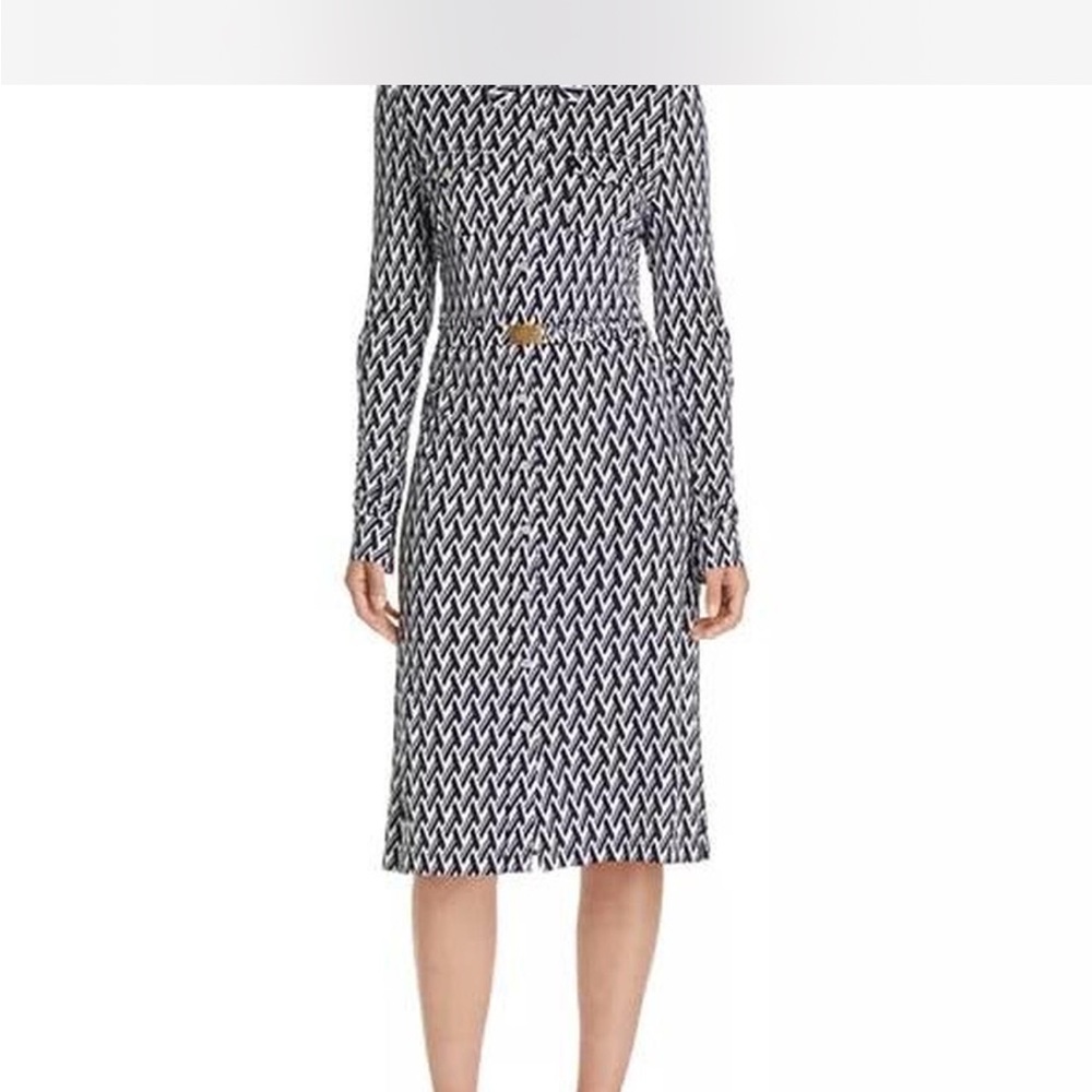 Tory Burch Crista T Lattice Logo Print Long Sleeve Dress